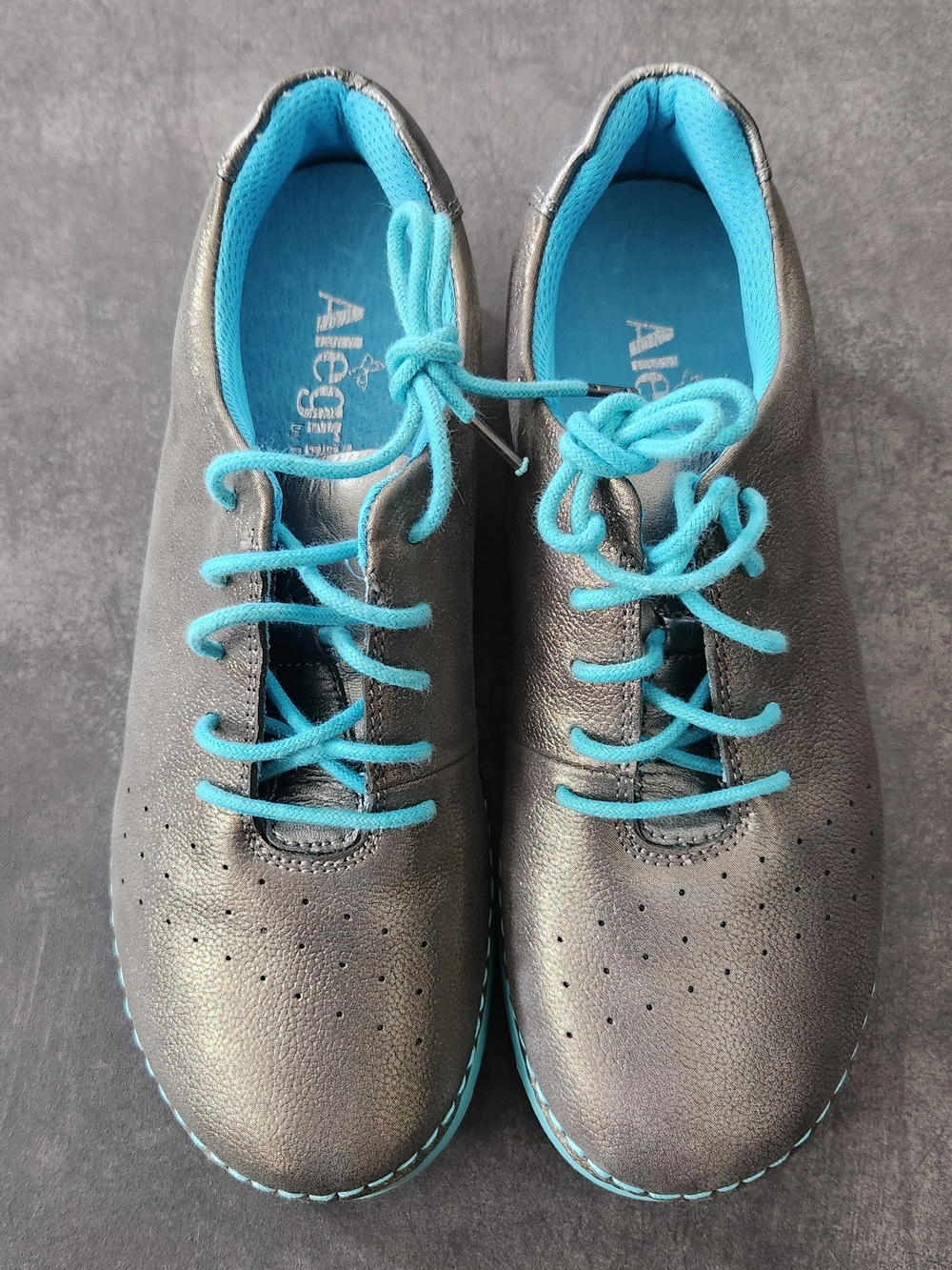 Alegria Essence Pewter Finery Metallic Leather Sneakers Turquoise EU 36 US 6–6.5